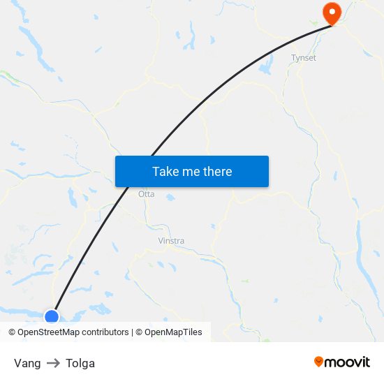 Vang to Tolga map
