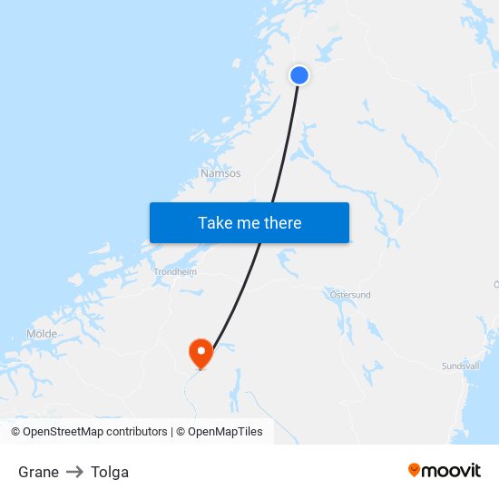 Grane to Tolga map