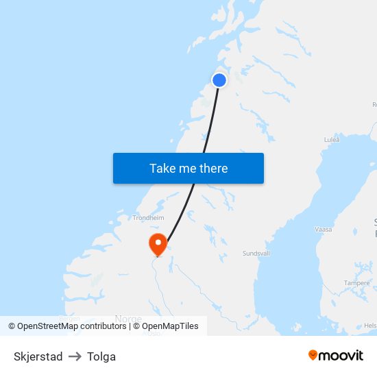 Skjerstad to Tolga map