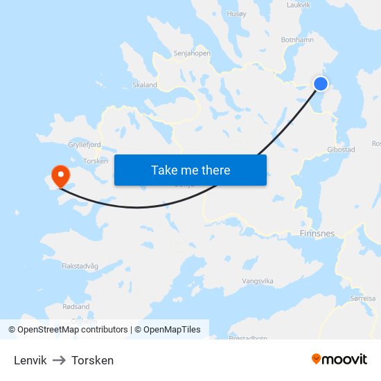 Lenvik to Torsken map