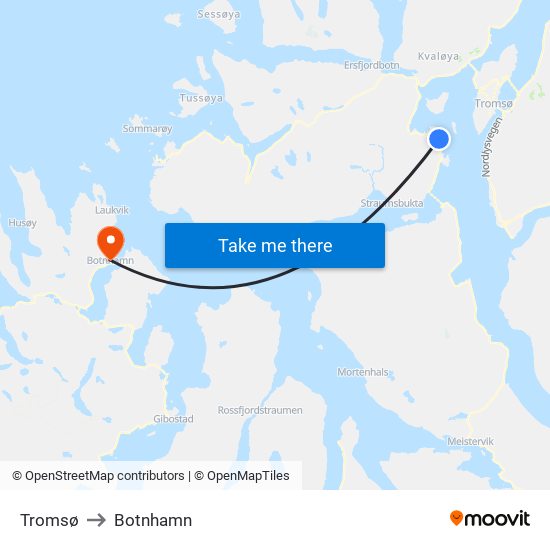 Tromsø to Botnhamn map