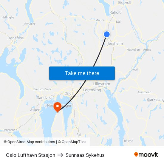Oslo Lufthavn Stasjon to Sunnaas Sykehus map