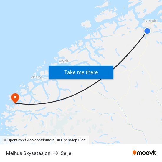 Melhus Skysstasjon to Selje map