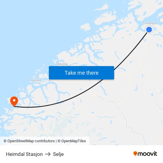 Heimdal Stasjon to Selje map