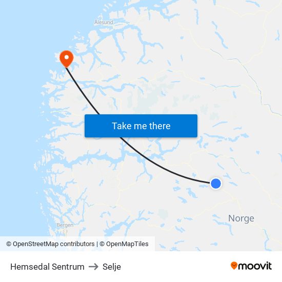 Hemsedal Sentrum to Selje map