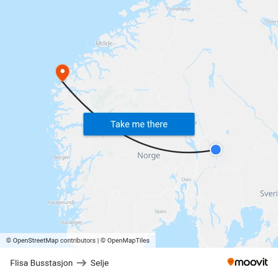 Flisa Busstasjon to Selje map
