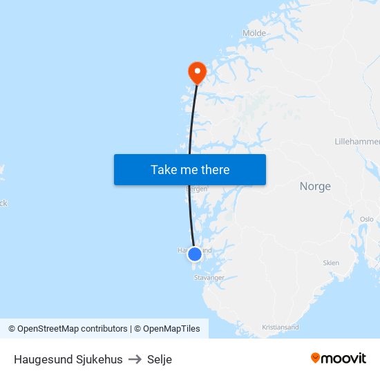 Haugesund Sjukehus to Selje map