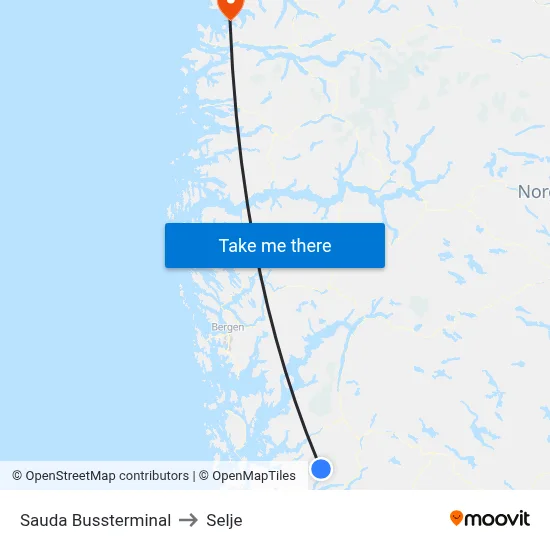 Sauda Bussterminal to Selje map
