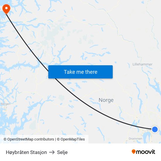 Høybråten Stasjon to Selje map