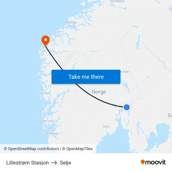 Lillestrøm Stasjon to Selje map
