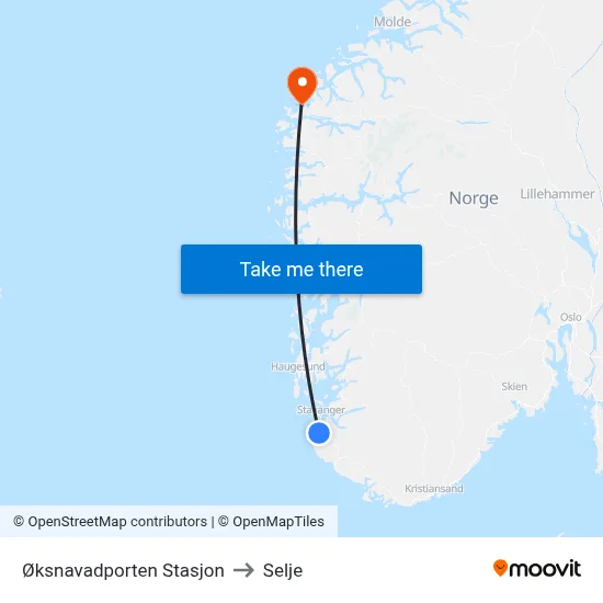 Øksnavadporten Stasjon to Selje map