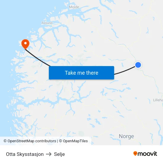 Otta Skysstasjon to Selje map
