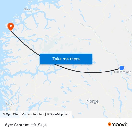 Øyer Sentrum to Selje map