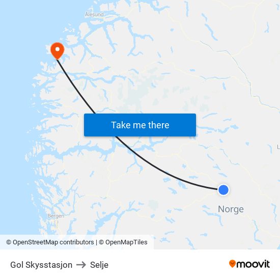 Gol Skysstasjon to Selje map