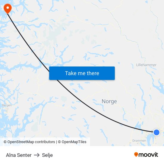 Alna Senter to Selje map