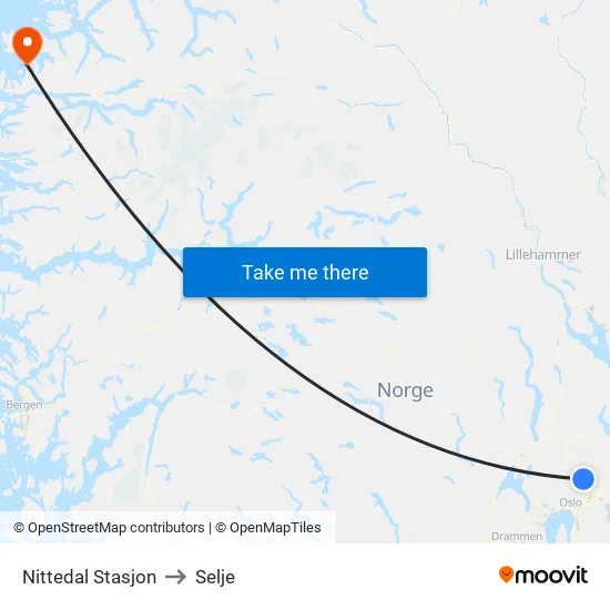 Nittedal Stasjon to Selje map