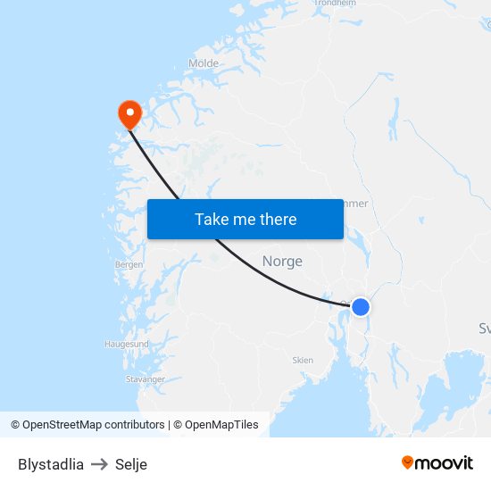 Blystadlia to Selje map