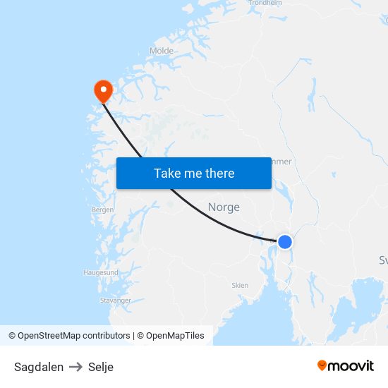 Sagdalen to Selje map