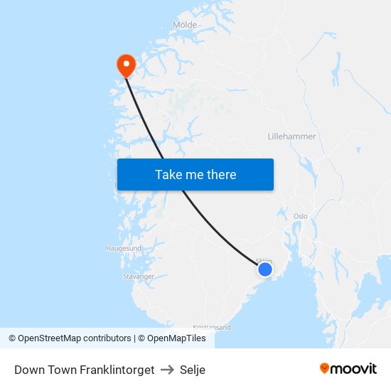 Down Town Franklintorget to Selje map