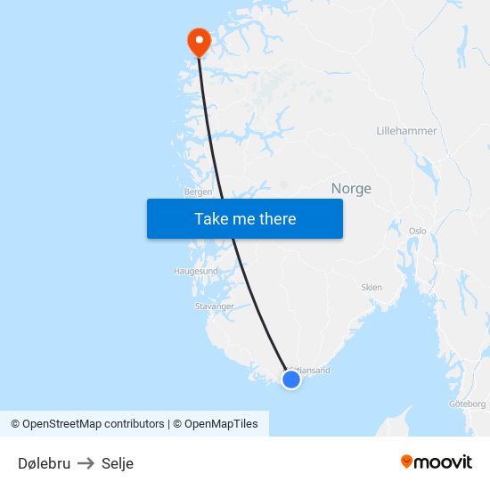 Dølebru to Selje map