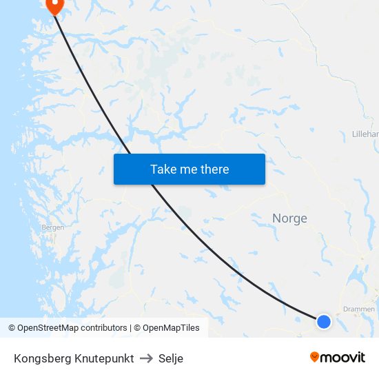 Kongsberg Knutepunkt to Selje map