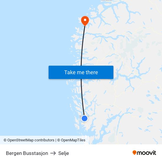 Bergen Busstasjon to Selje map