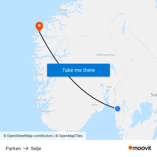 Parken to Selje map