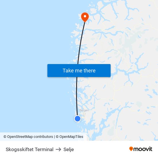 Skogsskiftet Terminal to Selje map