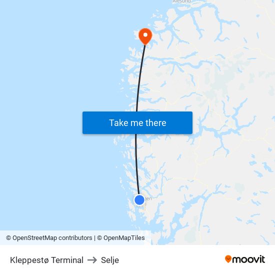 Kleppestø Terminal to Selje map