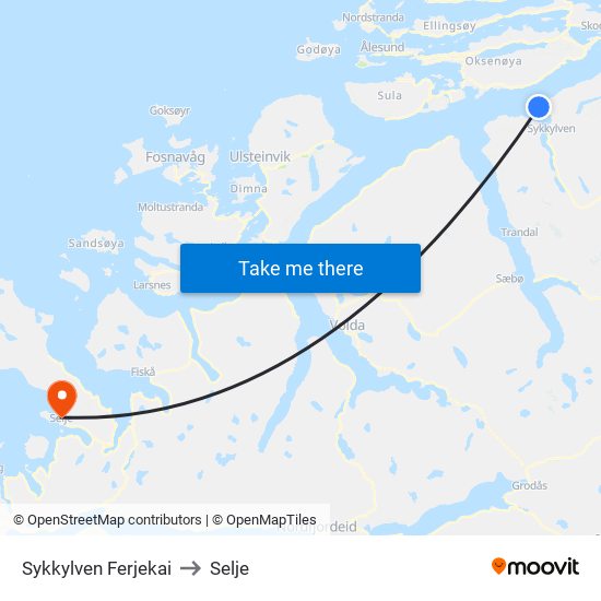 Sykkylven Ferjekai to Selje map