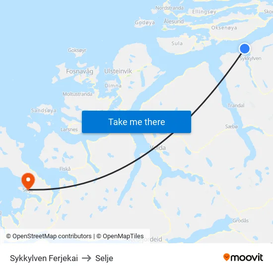 Sykkylven Ferjekai to Selje map
