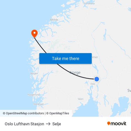 Oslo Lufthavn Stasjon to Selje map