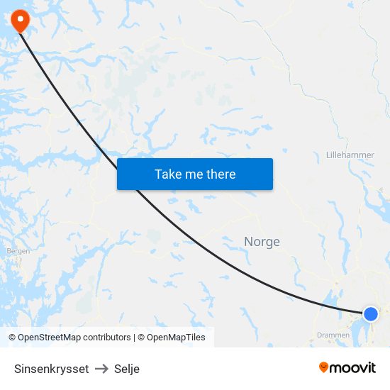 Sinsenkrysset to Selje map