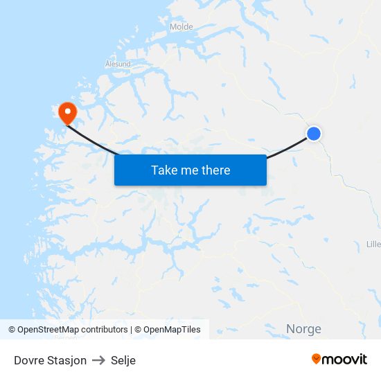 Dovre Stasjon to Selje map