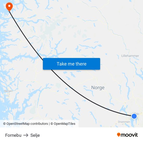 Fornebu to Selje map