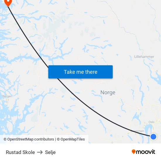 Rustad Skole to Selje map