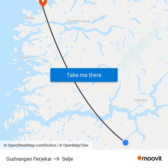 Gudvangen Ferjekai to Selje map