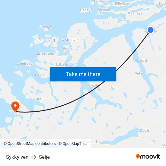 Sykkylven to Selje map