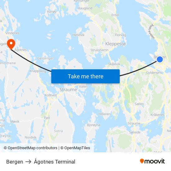 Bergen to Ågotnes Terminal map