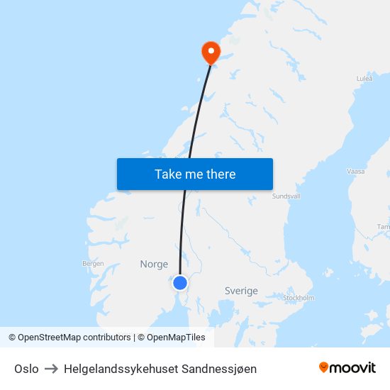 Oslo to Helgelandssykehuset Sandnessjøen map