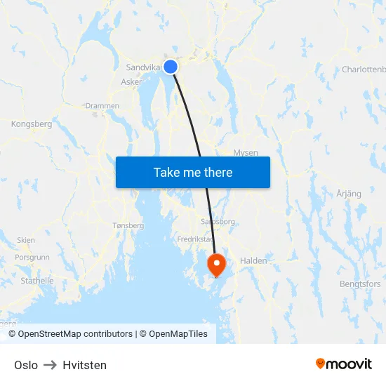 Oslo to Hvitsten map