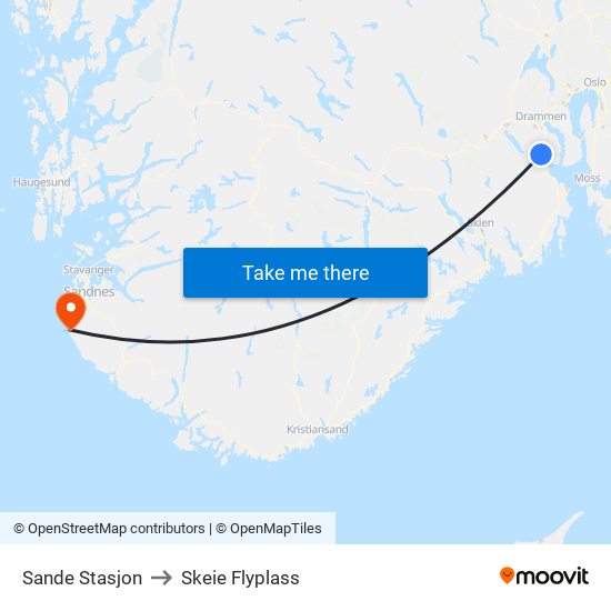 Sande Stasjon to Skeie Flyplass map