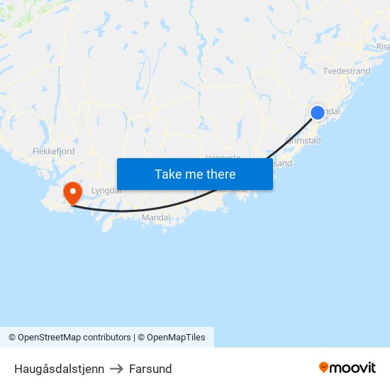 Haugåsdalstjenn to Farsund map