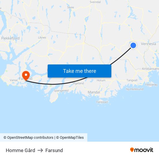 Homme Gård to Farsund map