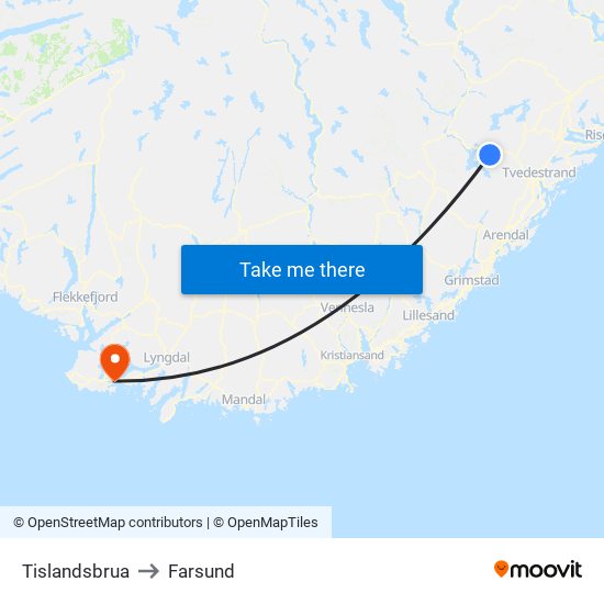 Tislandsbrua to Farsund map