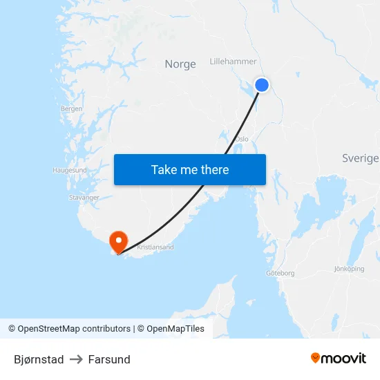 Bjørnstad to Farsund map