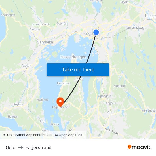 Oslo to Fagerstrand map