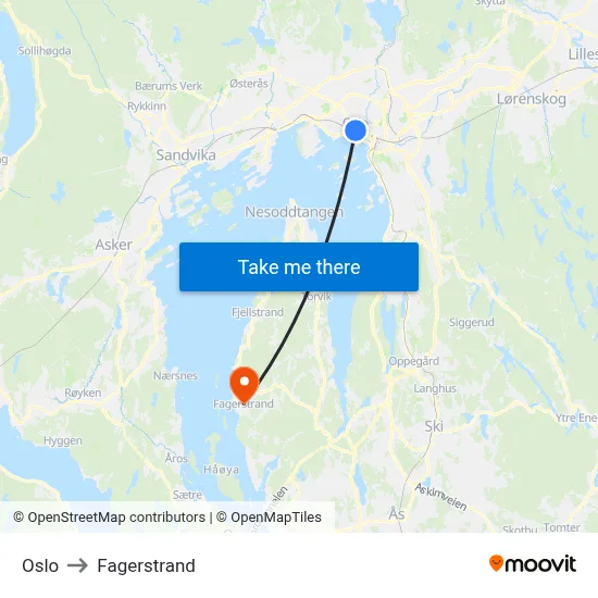 Oslo to Fagerstrand map