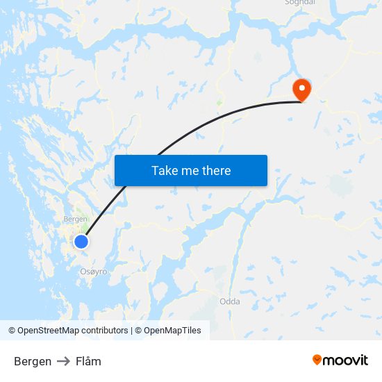 Bergen to Flåm map