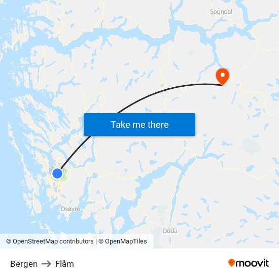 Bergen to Flåm map